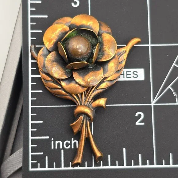 VTG Copper Flower Brooch Pin 2.5" Layered Petals Dimensional Design Statement - Picture 6 of 6
